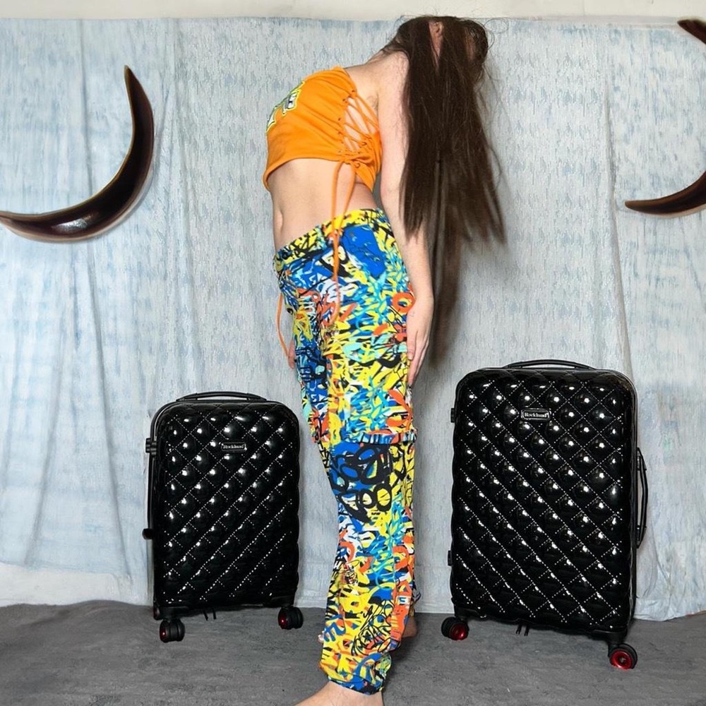 Colorful graffiti cargo pants size LARGE can be worn as a small or medium